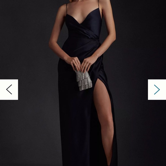 NWT Anthropologie BHLDN black strappy ruched Freya slit dress size 16 - Picture 2 of 9